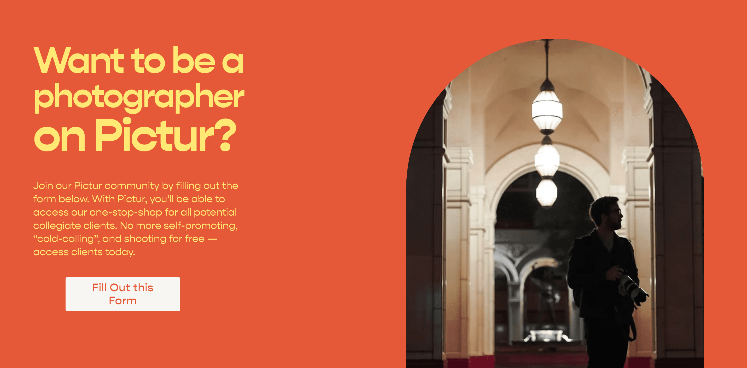 Pictur photographer application landing page